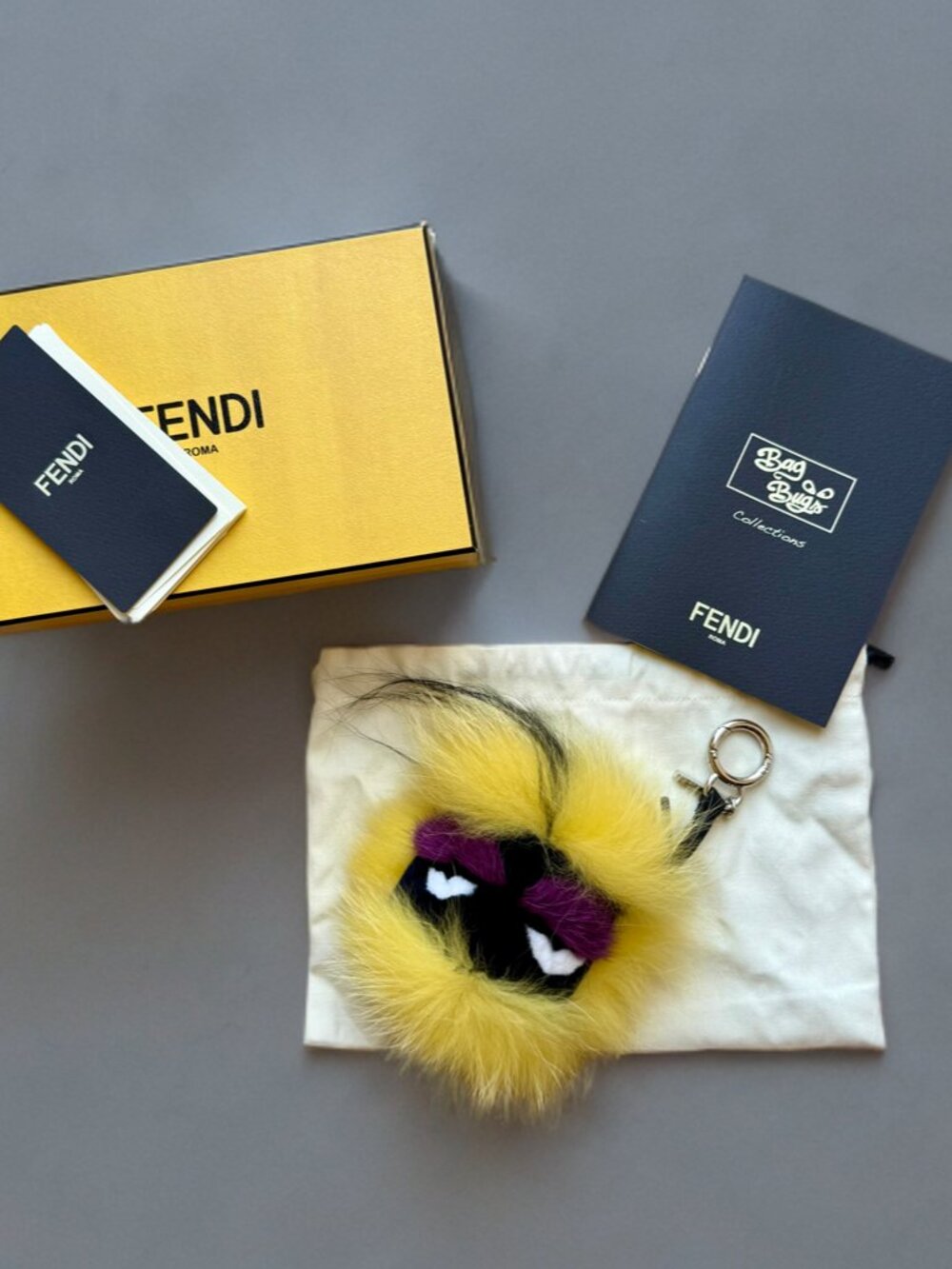 Fendi Yellow Monster Bag Bugs Mink Fox Fur Bag Charm